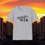 The Graffiti of War T-short front with a sunset over t-wall barriers.